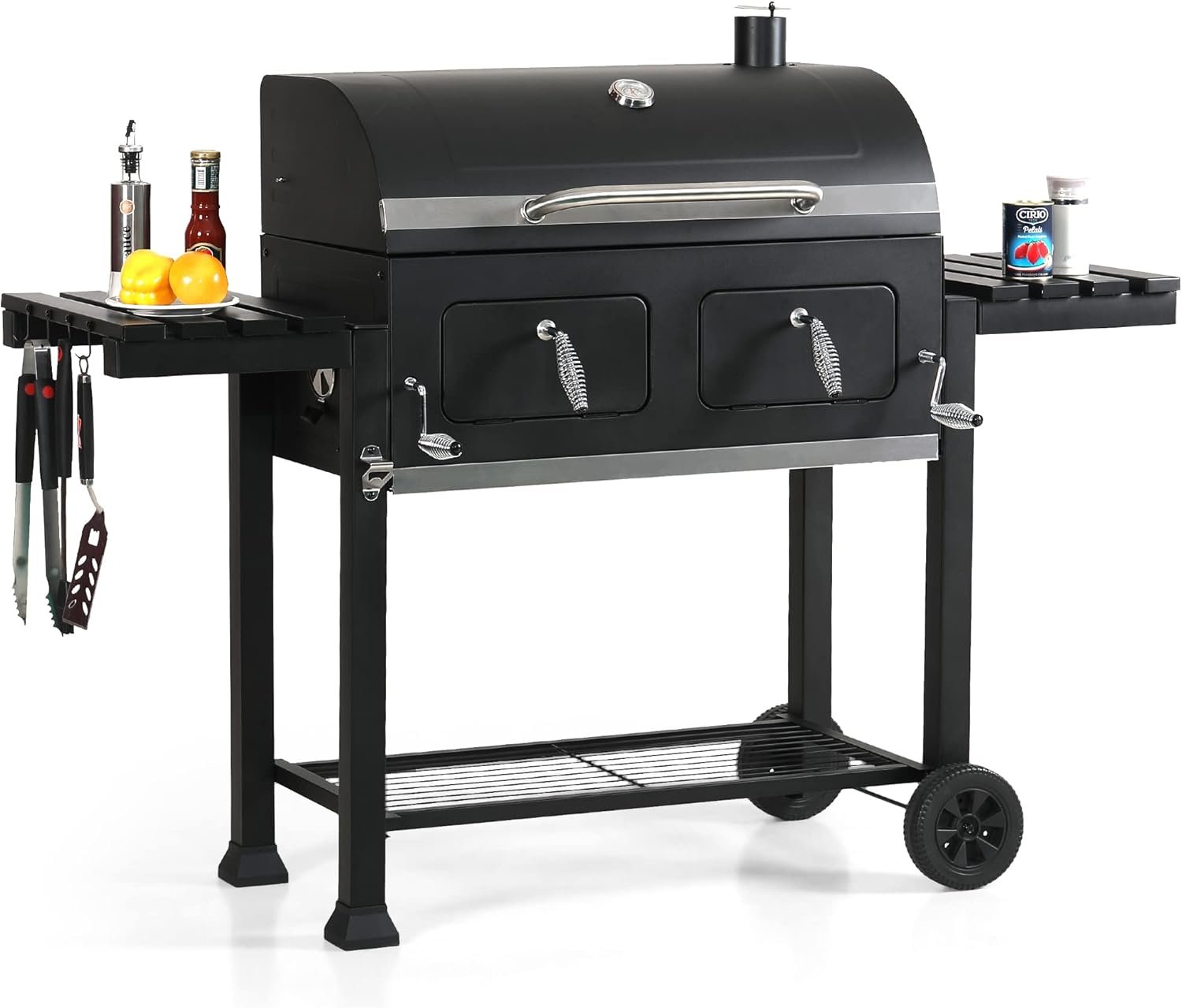 71GmHItHbeL._AC_SL1500_.jpg Captiva Designs Extra Large Charcoal BBQ Grill with Oversize Cooking Area(794 SQIN), Outdoor Cooking Grill with 2 Individual Lifting Charcoal Trays and 2 Foldable Side Tables Patio, Lawn & Garden - Image 1