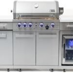 Mont Alpi MA957FC-RS 5-Burner 63000 BTU Stainless Steel Compact Outdoor Kitchen Gas Barbecue Island Grill with Infrared Rear Burner + Fridge Cabinet + Rotisserie Kit & Full Weather Cover  Patio, Lawn & Garden