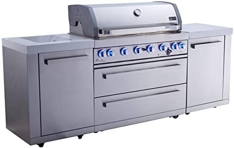 41Pfst9BncL._AC_.jpg Mont Alpi MAi805 44-inch 6-Burner 115000 BTU Stainless Steel Gas Outdoor Kitchen Bar Barbecue Modular Island Grill + Infrared Side & Rear Burners + Granite Countertops + Storage Cabinets & Drawers Patio, Lawn & Garden - Image 1