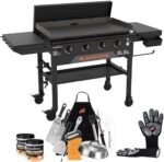 Blackstone Original 36 Inch Omnivore Griddle 2212 with Hard Cover and Side Shelves, Outdoor Flat Top Grill with Blackstone Accessories, Blackstone Griddle Seasoning, and Blackstone Griddle Gloves  Patio, Lawn & Garden