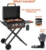 22 Inch Blackstone Griddle with Hood and Grill Stand Foldable Outdoor Flat Top Grill Propane Portable Gas Grill with Seasoning, and Blackstone Gloves  Patio, Lawn & Garden - Image 12