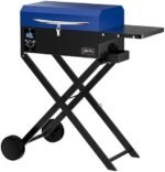 Onlyfire BBQ Wood Pellet Grill Smoker with Foldable Cart, Meat Probe, 2 Tiers Cooking Area, Portable Tabletop Grilling Stove for Outdoor Kitchen Cooking Smoke and Roast, RV Camping, Blue GS342  Patio, Lawn & Garden