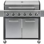 Kenmore 6-Burner Propane Gas BBQ Grill with Side Burner, 73,000 BTUs, Stainless Steel Cabinet Grill with Cast Iron Grates for Outdoor Cooking, Backyard BBQ, Patio, Large Parties  Patio, Lawn & Garden