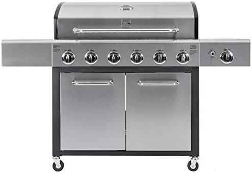 41XEvU0fTlL._AC_.jpg Kenmore 6-Burner Propane Gas BBQ Grill with Side Burner, 73,000 BTUs, Stainless Steel Cabinet Grill with Cast Iron Grates for Outdoor Cooking, Backyard BBQ, Patio, Large Parties Patio, Lawn & Garden - Image 1
